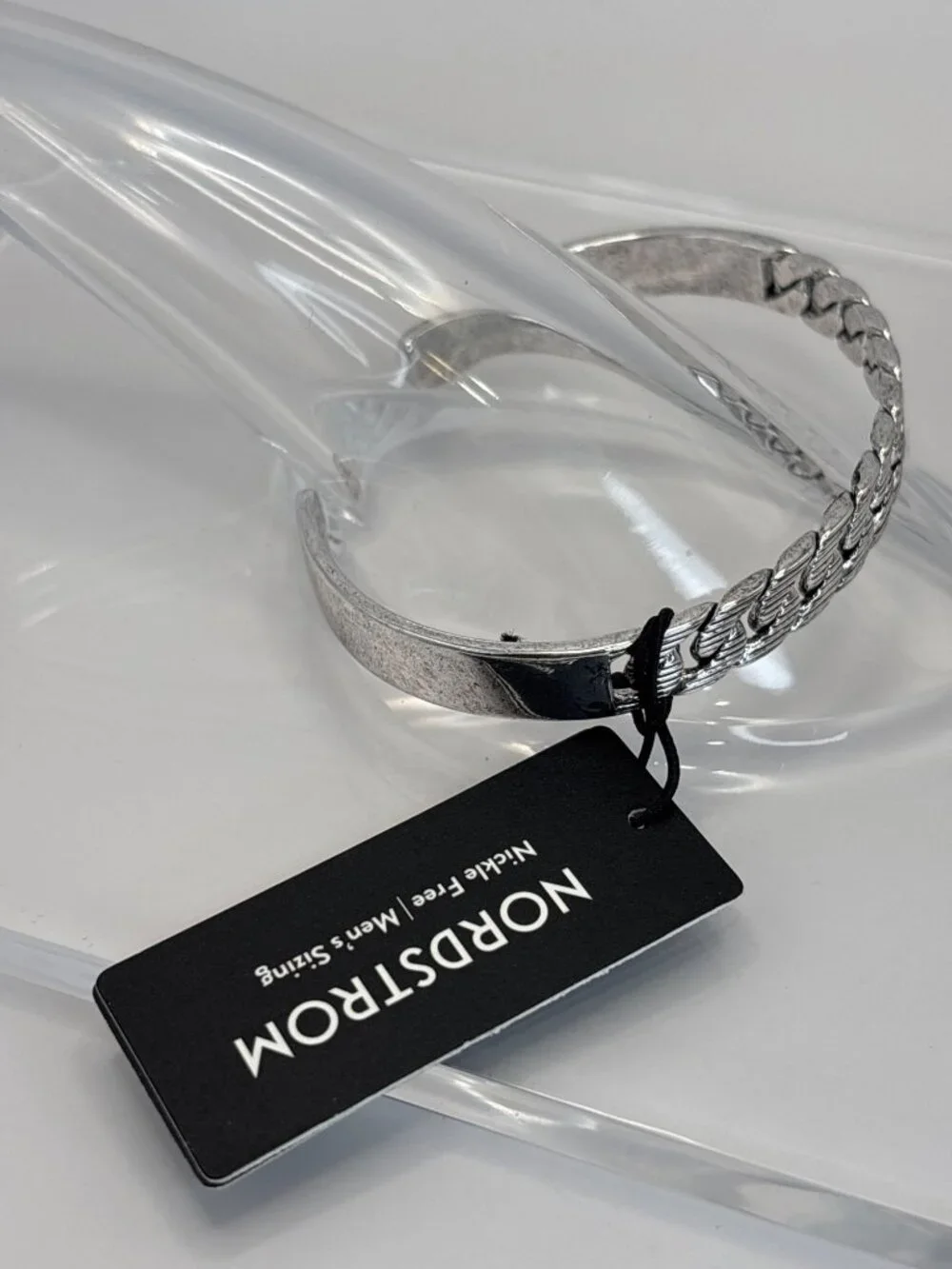 Nordstrom Mens Curb Chain Antique Silver Tone Cuff Bracelet Nickle Free NEW